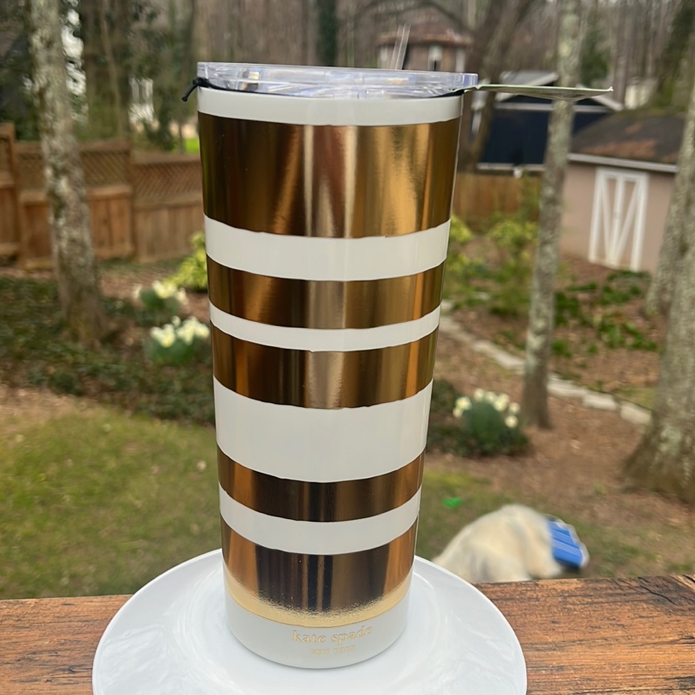 Kate Spade Gold Stripe Tumbler NWT